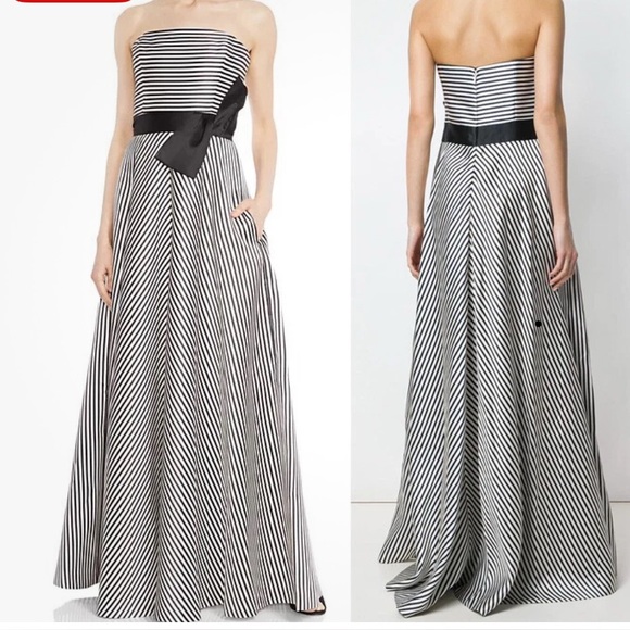 Halston Heritage Black and White Strapless Gown - Picture 6 of 7